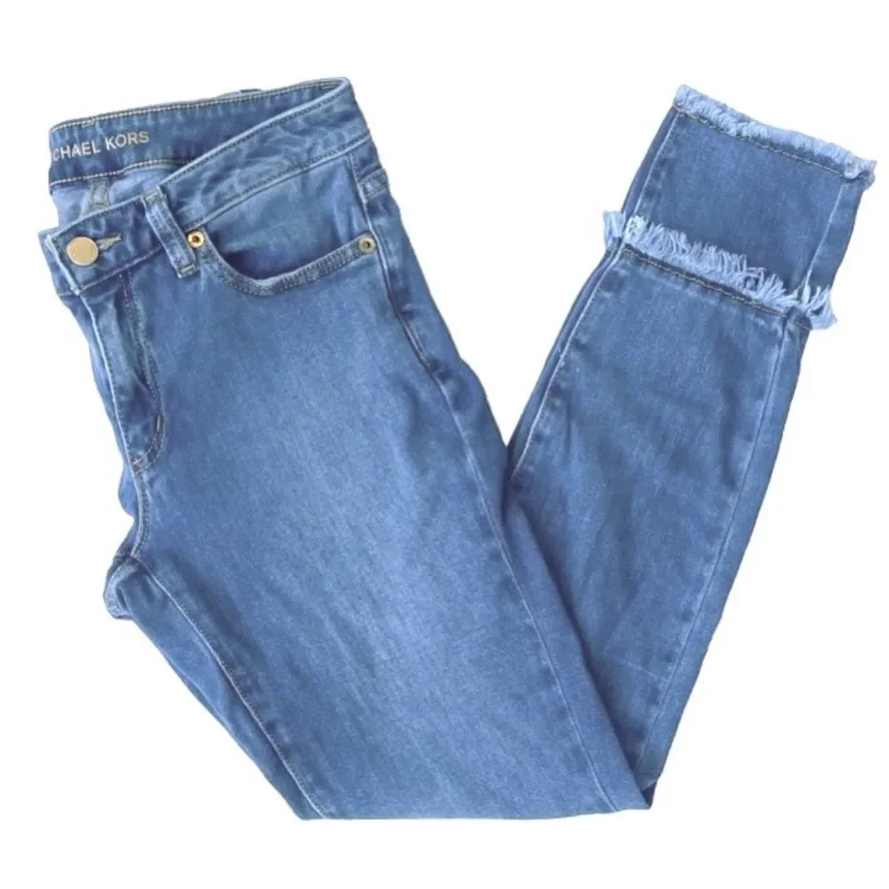 Michael Kors Izzy Skinny Fray Hem Cropped Jeans